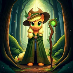 Size: 1024x1024 | Tagged: safe, ai content, generator:google imagen 3.0, machine learning generated, nightcafe ai, applejack, gun, image, jpeg, mage, plant, weapon