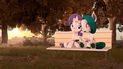 Size: 1920x1080 | Tagged: safe, artist:fallenponiesproduction, ponerpics import, rarity, oc, oc:snow sailor, oc:snow star, unofficial characters only, pony, 3d, duo, duo female, female, image, jpeg, mare