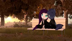 Size: 1920x1080 | Tagged: safe, artist:fallenponiesproduction, ponerpics import, princess luna, oc, unofficial characters only, pony, 3d, clothes, duo, duo female, female, image, jpeg, looking at each other, mare, sitting