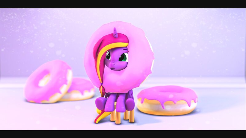 Size: 1920x1080 | Tagged: safe, artist:fallenponiesproduction, ponerpics import, oc, oc:diamond-chi, unofficial characters only, pony, 3d, cute, donut, female, food, image, jpeg, mare, sitting, solo