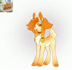 Size: 3590x3500 | Tagged: safe, artist:siatikas, derpibooru import, oc, ponified, unofficial characters only, deer, deer pony, hybrid, original species, pony, braid, cake, chest fluff, collar, female, flower, flower in hair, food, gradient background, image, jpeg, mare