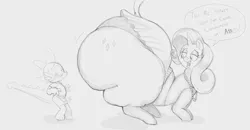 Size: 1516x786 | Tagged: suggestive, artist:parumpi, derpibooru import, rarity, spike, dragon, pony, unicorn, g4, butt, clothes, ear piercing, earring, erection, female, grayscale, horn, huge butt, hyper, hyper butt, image, impossibly large butt, jewelry, large butt, looking back, male, monochrome, necklace, panties, pearl necklace, penis, piercing, plot, png, rearity, shipping, shorts, skirt, sparity, straight, sweat, teasing, tenting, underwear