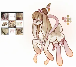 Size: 2310x2010 | Tagged: safe, artist:siatikas, derpibooru import, oc, unofficial characters only, earth pony, pony, adoptable, bow, chest fluff, clothes, deer tail, female, hair bow, hairpin, heart, heart eyes, image, jpeg, mare, moodboard, reference sheet, socks, solo, tail, wingding eyes