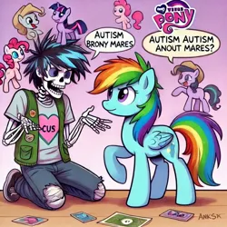 Size: 1024x1024 | Tagged: semi-grimdark, ai content, prompter:anksk, rainbow dash, autism, bone, brony, duo, generator:bing image creator, image, jpeg, skeleton