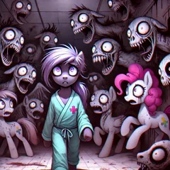 Size: 1024x1024 | Tagged: grimdark, ai content, prompter:anksk, pinkie pie, pony, semi-anthro, child, female, filly, generator:bing image creator, image, jpeg