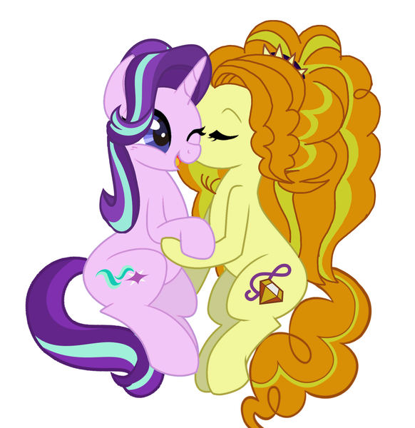 Size: 1986x2048 | Tagged: safe, anonymous artist, derpibooru import, adagio dazzle, starlight glimmer, pony, unicorn, g4, 2025, base used, derpibooru exclusive, duo, eyes closed, female, holding hoof, horn, image, kiss on the cheek, kissing, lesbian, one eye closed, open mouth, open smile, png, raised hoof, rarepair, shipping, simple background, sitting, smiling, stardagio, unicorn adagio dazzle, white background