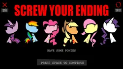 Size: 942x530 | Tagged: dead source, safe, artist:nutcasenightmare, derpibooru import, applejack, fluttershy, pinkie pie, rainbow dash, rarity, twilight sparkle, ponified, pony, g4, :the game:, game, image, parody, png, the game