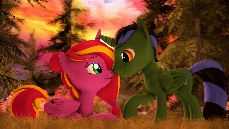 Size: 1920x1080 | Tagged: safe, artist:fallenponiesproduction, ponerpics import, oc, oc:diamond-chi, unofficial characters only, pony, 3d, female, image, jpeg, looking at each other, lying down, male, mare, stallion