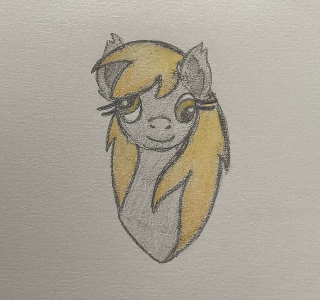 Size: 2441x2290 | Tagged: safe, artist:lewdyloops, derpibooru import, derpy hooves, pegasus, pony, g4, bust, cute, image, jpeg, pencil drawing, portrait, simple background, traditional art, white background