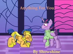 Size: 1024x768 | Tagged: safe, derpibooru import, flash sentry, twilight sparkle, twilight sparkle (alicorn), alicorn, pony, g4, bowing, duo, fanfic art, female, flashlight, gay, image, male, png, royal guard, shipping, story included, straight, trans male, transgender