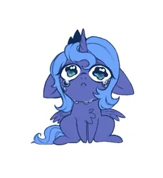 Size: 785x857 | Tagged: safe, artist:siatikas, derpibooru import, princess luna, alicorn, pony, g4, chest fluff, crying, cute, female, filly, filly luna, image, jewelry, jpeg, lunabetes, regalia, s1 luna, sitting, solo, spread wings, wings, woona, younger