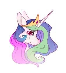 Size: 1099x1209 | Tagged: safe, artist:siatikas, derpibooru import, princess celestia, alicorn, pony, g4, bust, crying, female, image, jewelry, jpeg, mare, portrait, regalia, simple background, solo, white background