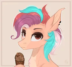 Size: 1344x1248 | Tagged: safe, artist:vitani, derpibooru import, oc, unofficial characters only, pony, ear piercing, earring, food, ice cream, image, jewelry, male, piercing, png, solo, stallion