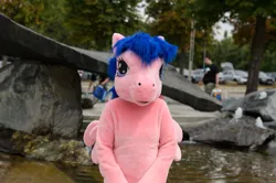 Size: 4928x3264 | Tagged: safe, artist:atalonthedeer, derpibooru import, firefly, g1, 2015, fursuit, galacon, image, irl, jpeg, outdoors, photo, ponysuit, solo