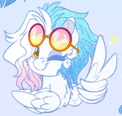 Size: 1280x1211 | Tagged: safe, artist:missbramblemele, derpibooru import, oc, oc:ariel ace, pegasus, pony, female, image, jpeg, mare, one eye closed, solo, sunglasses, wing hands, wings, wink