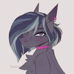 Size: 1900x1900 | Tagged: safe, artist:embervibez, derpibooru import, oc, unnamed oc, unofficial characters only, bust, chest fluff, collar, cyberpunk, ear piercing, eyeshadow, female, image, jpeg, lipstick, makeup, piercing, solo