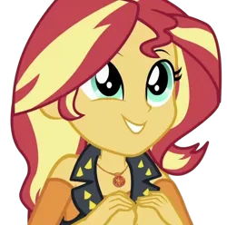 Size: 3840x3804 | Tagged: safe, derpibooru import, edit, edited screencap, editor:cutler1228, screencap, sunset shimmer, human, equestria girls, g4, female, geode of empathy, image, magical geodes, not a vector, png, simple background, smiling, solo, transparent background