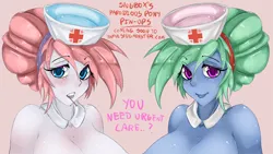 Size: 900x506 | Tagged: safe, artist:slugbox, derpibooru import, nurse redheart, nurse tenderheart, human, g4, advertisement, cropped, female, females only, hat, image, nurse hat, png