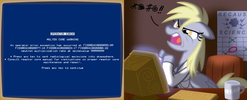 Size: 1480x600 | Tagged: safe, artist:equestria-prevails, derpibooru import, derpy hooves, pegasus, pony, g4, blue screen of death, censored vulgarity, computer, female, grawlixes, image, monitor, png, solo