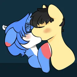 Size: 500x500 | Tagged: safe, artist:ladilol, derpibooru import, part of a set, oc, oc:peachy prose, unofficial characters only, pony, unicorn, g4, blushing, duo, duo male, eyes closed, gay, horn, image, kissing, male, png, unicorn oc