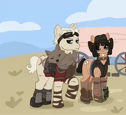 Size: 3763x3436 | Tagged: safe, artist:toffee_32, derpibooru import, earth pony, unicorn, caesar's legion, clothes, courier six, fallout, fallout: new vegas, horn, image, jpeg, video game crossover, vulpes inculta, wasteland