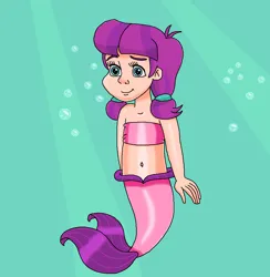 Size: 904x926 | Tagged: safe, artist:ocean lover, derpibooru import, lily longsocks, human, mermaid, g4, bandeau, bare shoulders, bashful, belly, belly button, blue eyes, bubble, child, cute, fins, fish tail, happy, human coloration, humanized, image, innocent, light skin, mermaid tail, mermaidized, midriff, ms paint, ocean, pigtails, png, purple hair, smiling, species swap, swimming, tail, tail fin, teal eyes, two toned hair, underwater, water