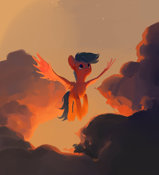 Size: 3000x3300 | Tagged: safe, artist:yanisfucker, derpibooru import, oc, oc:aa, unofficial characters only, pegasus, pony, cloud, cutie mark, dusk, ethereal mane, flying, image, lighting, male, png, sky, solo, spread wings, stallion, starry mane, stars, wings