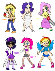 Size: 1024x1325 | Tagged: safe, artist:ladydestinyweb, derpibooru import, applejack, fluttershy, pinkie pie, rainbow dash, rarity, twilight sparkle, human, .mov, apple.mov, dress.mov, magic.mov, party.mov, shed.mov, swag.mov, g4, alcohol, apple, chainsaw, closed mouth, clothes, cute, dashabetes, diapinkes, dress, drink, drunk, fatity, female, flutterguine, fluttershed, food, gigadash, goggles, grin, hooker pie, horn, horned humanization, humanized, image, jackabetes, jappleack, lab coat, lips, long sleeves, mane six, murdershy, muscles, pants, png, pony.mov, rainbow swag, rainbow-titan, rainbuff dash, raribetes, rarimoney, scientist, shirt, shoes, shyabetes, simple background, slaverty, smiling, swag, tampon pie, titan, transparent background, twiabetes, twilight sparklestein, winged humanization, wings