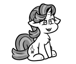 Size: 944x792 | Tagged: safe, artist:zutcha, derpibooru import, starlight glimmer, earth pony, pony, g4, :p, black and white, chest fluff, cute, eyebrows, eyebrows visible through hair, female, floppy ears, glimmerbetes, grayscale, image, mare, monochrome, png, simple background, sitting, solo, tongue out, white background