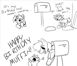 Size: 984x856 | Tagged: artist needed, safe, derpibooru import, derpy hooves, dinky hooves, pegasus, pony, unicorn, g4, crying, derpy inside a mailbox, duo, duo female, equestria's best mailmare, equestria's best mother, female, floating heart, happy birthday, heart, horn, image, mailbox, monochrome, open mouth, open smile, png, simple background, smiling, tears of joy, white background