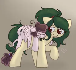 Size: 700x650 | Tagged: safe, artist:puppie, derpibooru import, oc, oc:myrtle remedy, oc:raevyn, earth pony, pegasus, pony, cute, duo, female, image, mare, png, size difference, sleepy