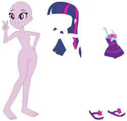 Size: 556x530 | Tagged: safe, artist:mak2020, artist:selenaede, derpibooru import, sci-twi, twilight sparkle, twilight sparkle (alicorn), alicorn, human, equestria girls, g4, bald, barefoot, base, child bearing hips, clothes, feet, flip-flops, hips, image, nudity, one-piece swimsuit, png, sandals, sci-twi swimsuit, simple background, smiling, solo, swimsuit, white background, wide hips