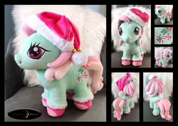 Size: 5280x3748 | Tagged: safe, artist:purplenebulastudios, derpibooru import, minty, pony, g3, christmas, female, filly, foal, hat, holiday, image, irl, jpeg, photo, plushie, santa hat, solo