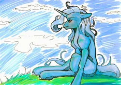 Size: 1280x894 | Tagged: safe, artist:raychelrage, derpibooru import, trixie, pony, unicorn, g4, horn, image, jpeg, solo, traditional art