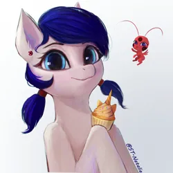 Size: 2624x2624 | Tagged: safe, derpibooru import, ponified, earth pony, pony, cupcake, food, image, ladybug (miraculous ladybug), marinette dupain-cheng, miraculous ladybug, png, tikki