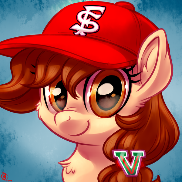 Size: 1800x1800 | Tagged: safe, artist:whitediamonds, derpibooru import, oc, oc:vanilla creame, unofficial characters only, pegasus, pony, baseball cap, cap, chest fluff, commission, cute, ear fluff, female, fresno state bulldogs, hat, image, looking at you, mare, png, smiling, smiling at you, solo, sports