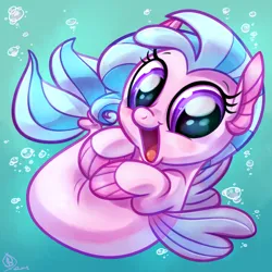 Size: 1800x1800 | Tagged: safe, artist:whitediamonds, derpibooru import, silverstream, seapony (g4), g4, baby, baby seapony (g4), bubble, chibi, cute, diastreamies, female, fin wings, fins, happy, image, looking at you, open mouth, open smile, png, seapony silverstream, smiling, smiling at you, solo, underwater, water, weapons-grade cute, wings