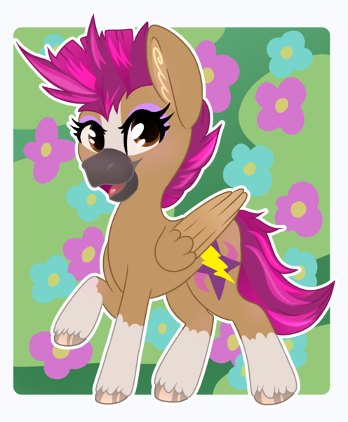 Size: 2392x2896 | Tagged: safe, artist:annuthecatgirl, derpibooru import, oc, oc:magenta jewels, pegasus, coat markings, eyeshadow, image, makeup, muzzle markings, png, raised hoof, socks (coat marking), solo, stripe marking, unshorn fetlocks