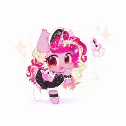 Size: 1400x1400 | Tagged: safe, artist:cofiiclouds, derpibooru import, oc, oc:raspberries, unofficial characters only, alicorn, bat pony, bat pony alicorn, bat pony alicorn oc, bat pony oc, bat wings, chibi, clothes, colored wings, commission, cute, cute little fangs, duster, ear tufts, eyebrows, eyebrows visible through hair, fangs, freckles, happy, horn, image, jpeg, long mane, looking at you, magic, maid, open mouth, short tail, slit pupils, smiling, smiling at you, tail, telekinesis, two toned mane, two toned tail, two toned wings, wings