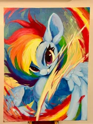 Size: 3024x4032 | Tagged: safe, artist:tinybenz, derpibooru import, rainbow dash, pegasus, pony, g4, image, jpeg, oil painting, solo, traditional art