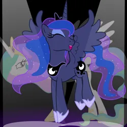 Size: 1228x1228 | Tagged: safe, artist:badumsquish, derpibooru import, princess celestia, princess luna, pony, g4, alicorn eclipse, attention horse, card, card game, ccg, clothes, crown, dark background, derpibooru exclusive, equip spell card, eyes closed, eyeshadow, female, focus, glare, grumpy, happy, horn, image, jealous, jewelry, makeup, mare, peytral, png, pronking, regalia, shoes, siblings, sisters, sisters being sisters, smiling, spell card, spotlight, spread legs, spread wings, spreading, trading card, unamused, wings, yu-gi-oh!, yugioh card