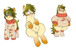 Size: 712x466 | Tagged: safe, artist:mosssong, derpibooru import, oc, oc:kimchi, unofficial characters only, earth pony, pony, belly, blushing, chubby, clothes, doodle, double chin, embarrassed, family guy, fat, freckles, gradient legs, green mane, image, lying down, male, messy mane, mushroom, on back, peter griffin, png, shy, sketch, sketch dump, socks, solo, stallion, standing on two hooves, sweater, turtleneck, yellow coat