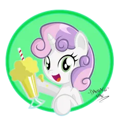 Size: 2000x2105 | Tagged: safe, artist:danmakuman, derpibooru import, part of a set, sweetie belle, pony, unicorn, g4, cute, diasweetes, female, filly, foal, food, hoof hold, horn, ice cream, image, milkshake, open mouth, png, simple background, smiling, solo, transparent background