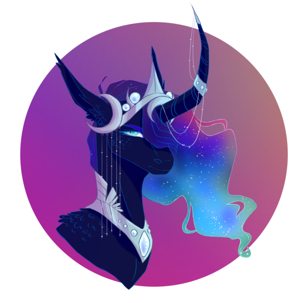 Size: 5000x5000 | Tagged: safe, artist:pjj0, derpibooru import, nightmare moon, alicorn, pony, g4, bust, curved horn, female, horn, horn jewelry, horn ring, image, jewelry, mare, peytral, png, regalia, ring, solo