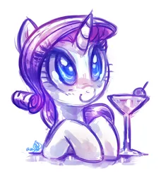 Size: 1550x1700 | Tagged: safe, artist:whitediamonds, derpibooru import, rarity, pony, unicorn, g4, alcohol, cute, drink, female, glass, horn, image, mare, martini, png, raribetes, simple background, smiling, solo, white background