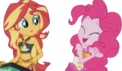 Size: 4277x2520 | Tagged: safe, derpibooru import, edit, edited screencap, editor:mrtoonlover83, screencap, pinkie pie, sunset shimmer, human, equestria girls, g4, background removed, female, image, not a vector, png