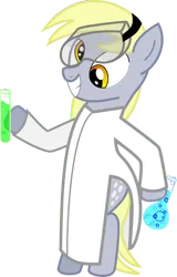 Size: 512x799 | Tagged: safe, artist:harrybentley, derpibooru import, derpy hooves, pegasus, pony, g4, beaker, bipedal, clothes, female, goggles, image, lab coat, mare, png, science, simple background, solo, transparent background