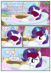 Size: 1600x2270 | Tagged: safe, artist:flash equestria photography, derpibooru import, rarity, pony, unicorn, fanfic, fanfic:short stories with pregnant ponies, g4, 4 panel comic, bathroom, bathtub, belly, belly button, big belly, bubble, bubble bath, comic, commission, cute, dialogue, emanata, exclamation point, fanfic art, female, hooves on belly, horn, image, kicking, looking at belly, looking at self, looking at someone, lying down, magic, magic aura, mare, on back, outie belly button, partially submerged, png, preggity, pregnant, raribetes, sensibly-proportioned pregnancy, show accurate, sleep mask, solo, story included, talking to herself, telekinesis, text