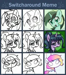 Size: 2500x2813 | Tagged: safe, artist:kabayo, artist:omelettepony, artist:plunger, oc, oc:herbal remedy, oc:stickmare, pony, unicorn, female, image, jpeg, mare, stickmare, switcharound meme