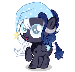 Size: 2274x2193 | Tagged: safe, artist:be_yourself, artist:cosmosloghy, derpibooru import, oc, oc:moony nightly, ponified, unofficial characters only, pegasus, pony, baby, baby pony, blind, colored eyelashes, colored wings, cute, female, gradient mane, gradient tail, hat, high res, horns, image, looking up, nightcap, open mouth, open smile, pegasus oc, planet ponies, png, raised hoof, simple background, smiling, solo, solo female, space ponies, tail, transparent background, wings